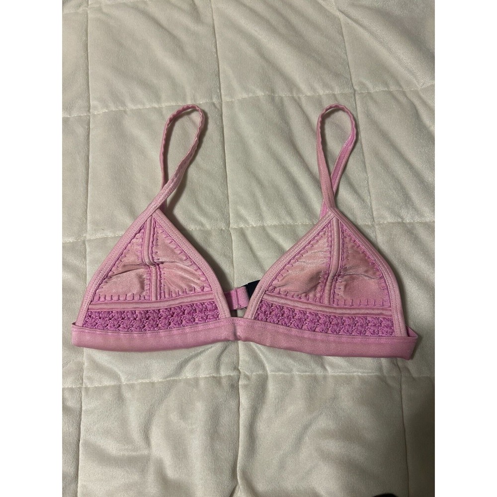 TRIANGL SWIMWEAR Solid Pink NEOPRENE Crochet Detail BIKINI TOP Small S Triangle